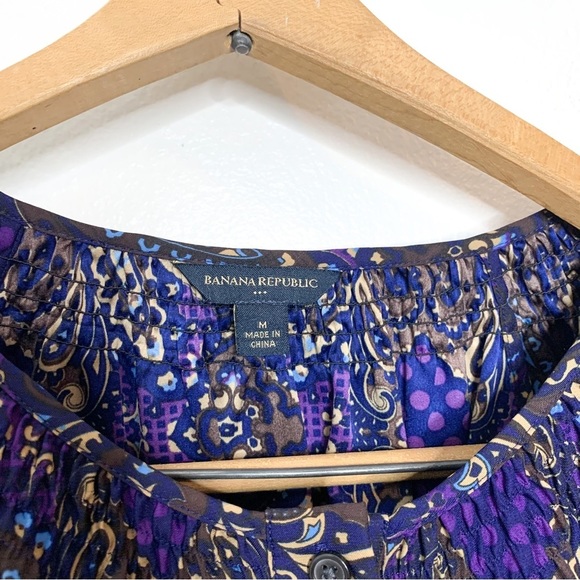 Banana Republic Purple Paisley Print 3/4 Sleeve Button Front‎ Blouse Medium M - Picture 4 of 8